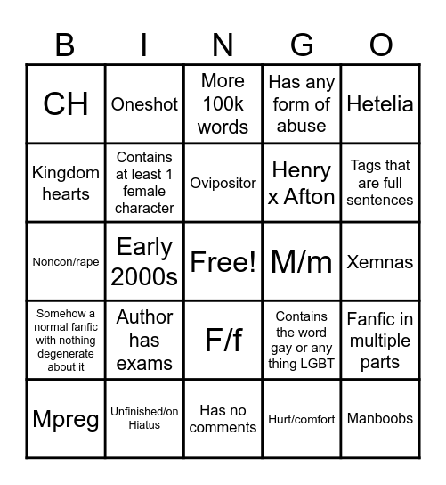 AO3 bingo Card