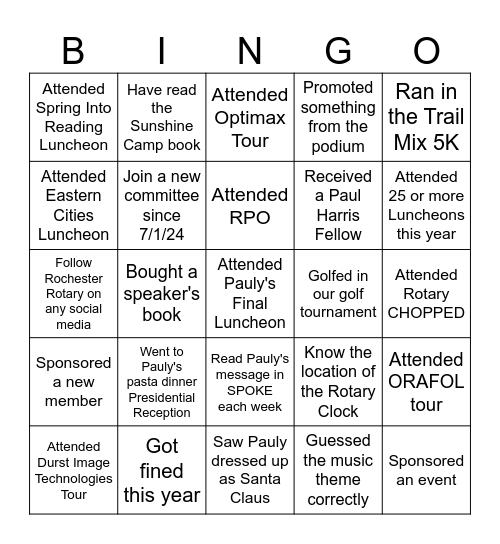 Pauly's Final Luncheon BINGO Card
