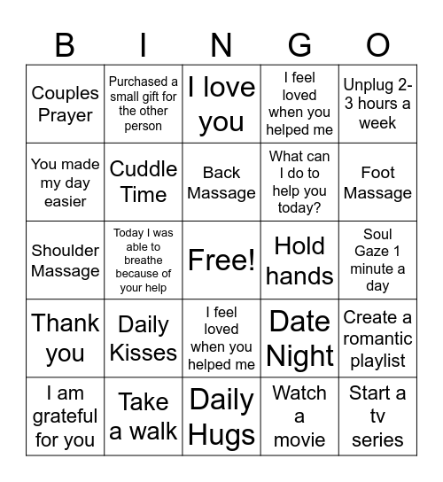 Couples Bingo 2025 Bingo Card