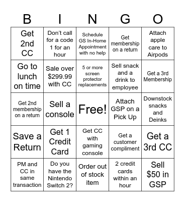 Customer Service Bingo Card