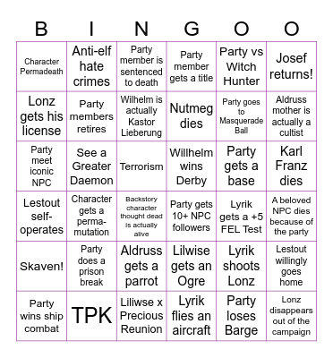 Enemy Within Bingo Card