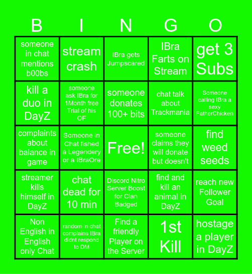 DayZ Bingo Card