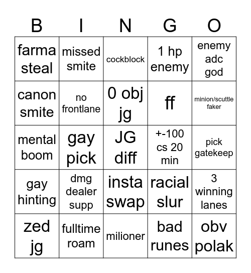 Rankedy Bingo Card