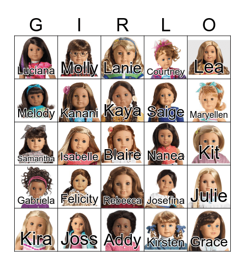 American Girl Doll Bingo Card