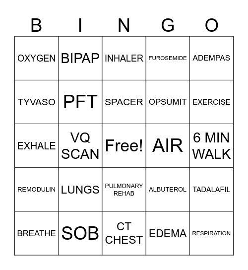 PAH BINGO Card