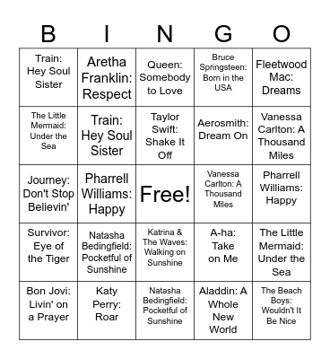 Song Bingo Card