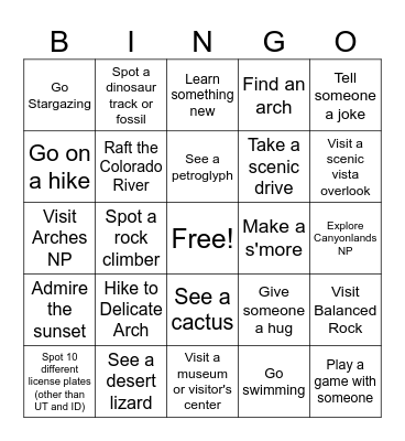 Rupp Family Reunion Moab Bingo Card