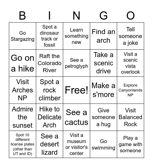 Rupp Family Reunion Moab Bingo Card
