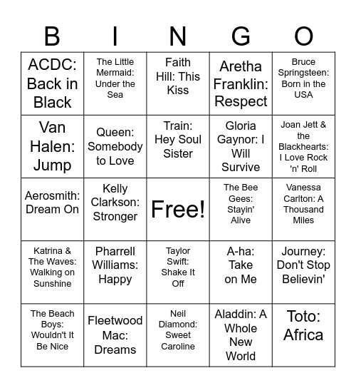 Song Bingo Card