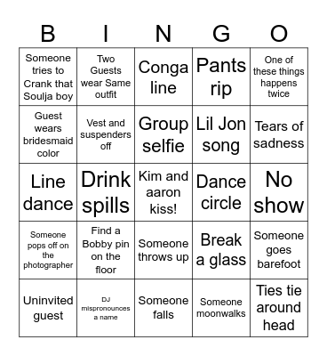 Kim and Aaron Wedding!! Bingo Card