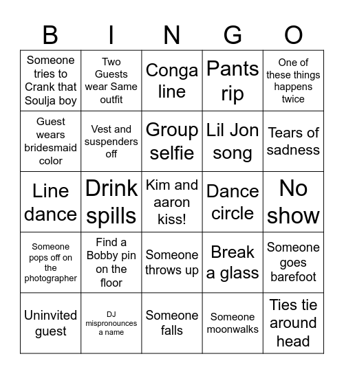 Kim and Aaron Wedding!! Bingo Card