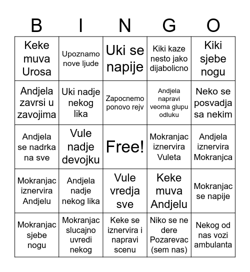Setnja do Zrenjanina Bingo Card