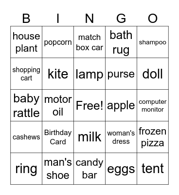 Walmart Bingo Card