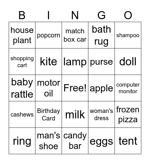 Walmart Bingo Card