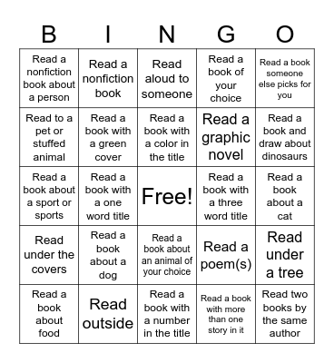 Summer Reading Bingo- Kids Bingo Card