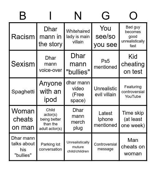 Dhar dhar bings Bingo Card