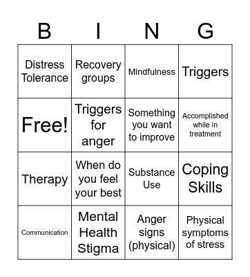 Mental Health Bingo Card