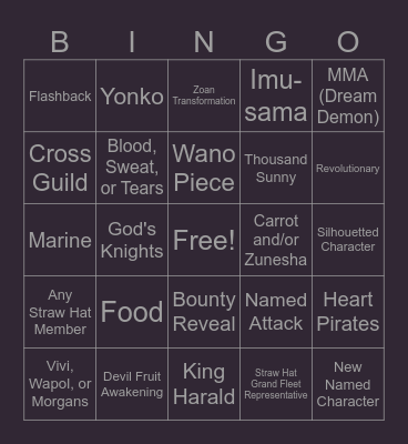 One Piece Chapter 1152 Bingo Card