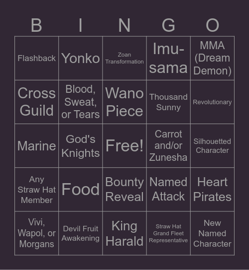 One Piece Chapter 1152 Bingo Card