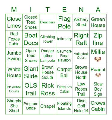 Camp Tour Bingo Card
