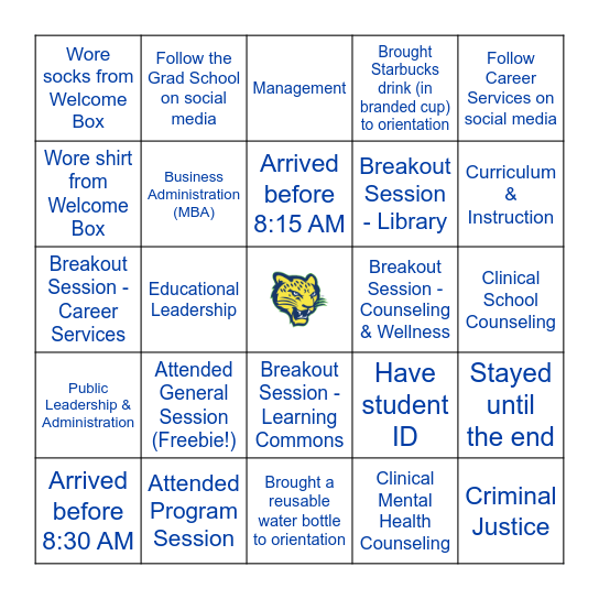 Gradical Change: Orientation Bingo Card