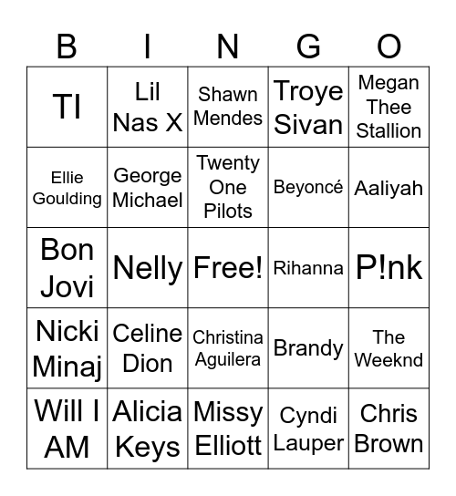music-artists-bingo-card