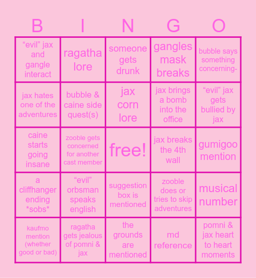 TADC EP 5 BINGOOOO Bingo Card