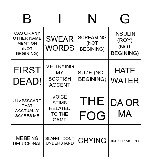 STILL WAKES THE DEEP AND DLC Bingo Card