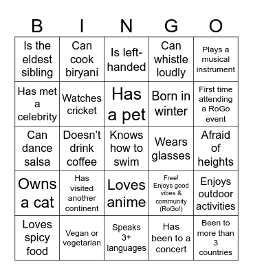 RoGo Bingo! Bingo Card