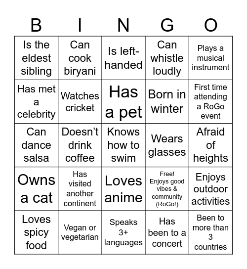 RoGo Bingo! Bingo Card