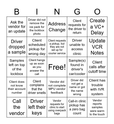 Transportation BINGO Card