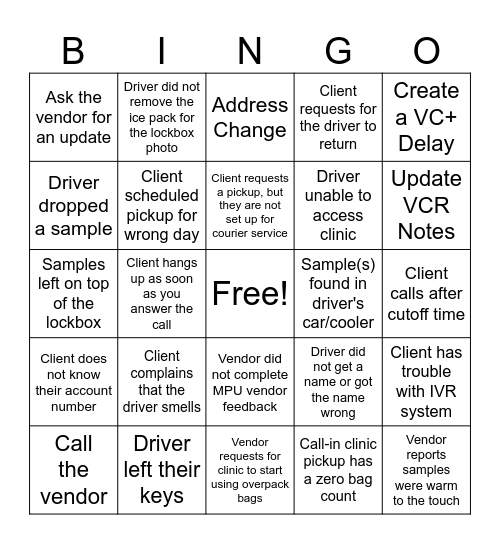 Transportation BINGO Card