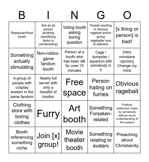 Booth Game Bingo Card