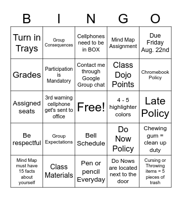 Syllabus Bingo (Eng. 10th) Bingo Card