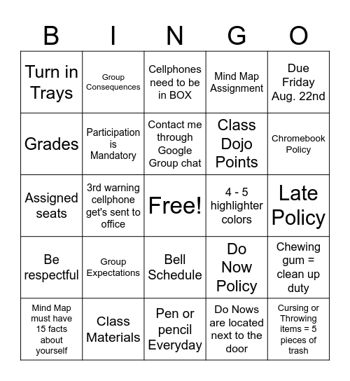 Syllabus Bingo (Eng. 10th) Bingo Card
