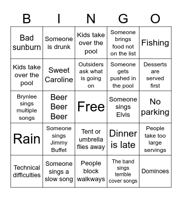 Reunion Bingo Card