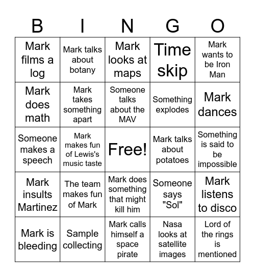 The Martian Bingo Card