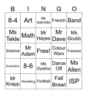 Queensmount Bingo Card