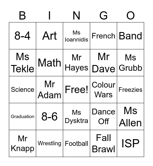 Queensmount Bingo Card