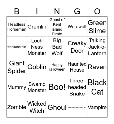 Halloween Bingo Card