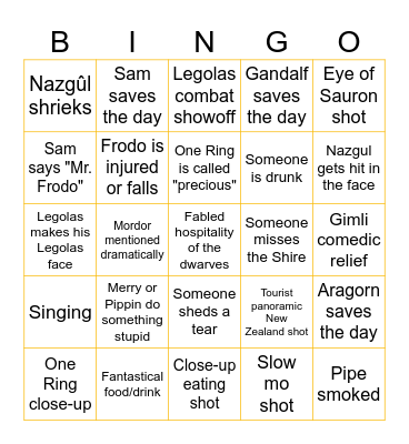LOTR Combo Bingo Night Bingo Card