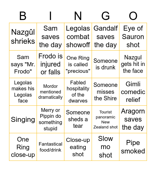LOTR Combo Bingo Night Bingo Card