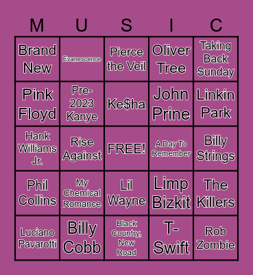 What Music Do You Have in Common With ____? Bingo Card