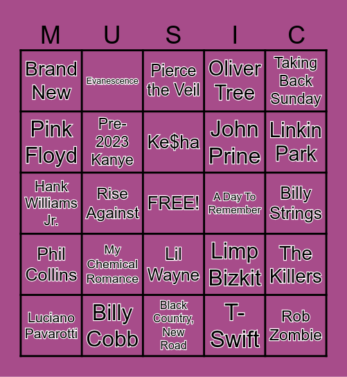 What Music Do You Have in Common With ____? Bingo Card