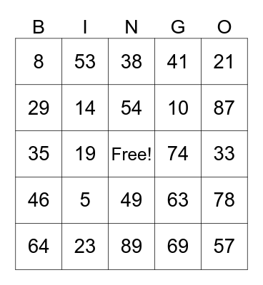 Matteson Family Bingo Card