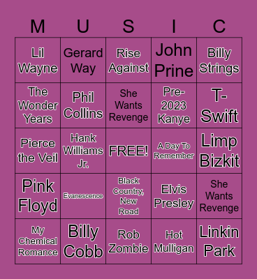 What Music Do You Have in Common With ____? Bingo Card