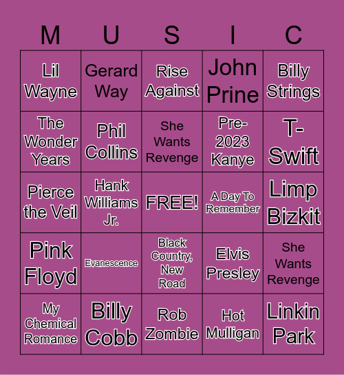 What Music Do You Have in Common With ____? Bingo Card