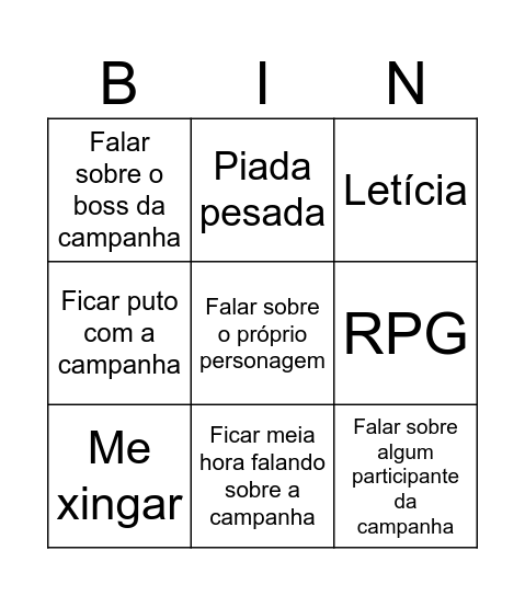 Pedro Bingo Card