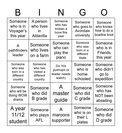 Pathfinder Bingo Card