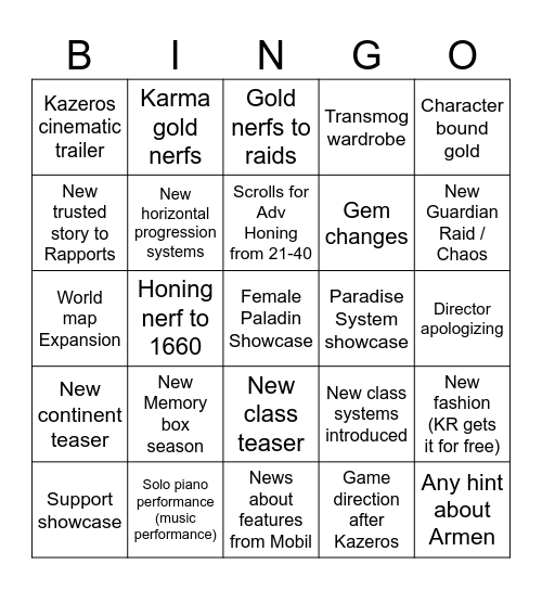 LOA ON Bingo Card